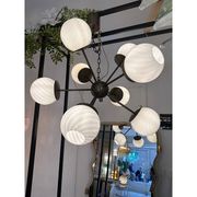 Italian Burnished Sputnik Chandelier in Milky-White Swirl Style Murano Glas