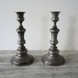 2 old hallmarked pewter bryard candlesticks