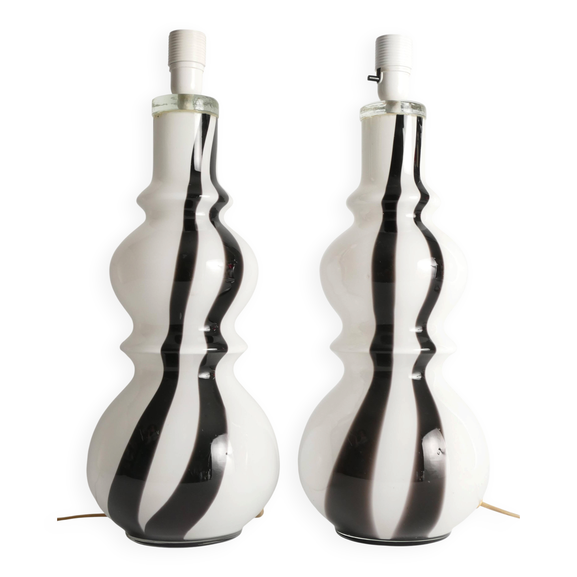 Sculptural Art Glass Murano Style Table Lamps, Black & White, 1960s, Set of 2