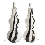 Sculptural Art Glass Murano Style Table Lamps, Black & White, 1960s, Set of 2