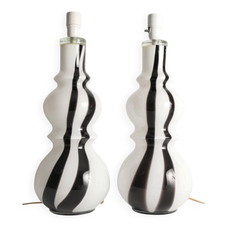 Sculptural Art Glass Murano Style Table Lamps, Black & White, 1960s, Set of 2