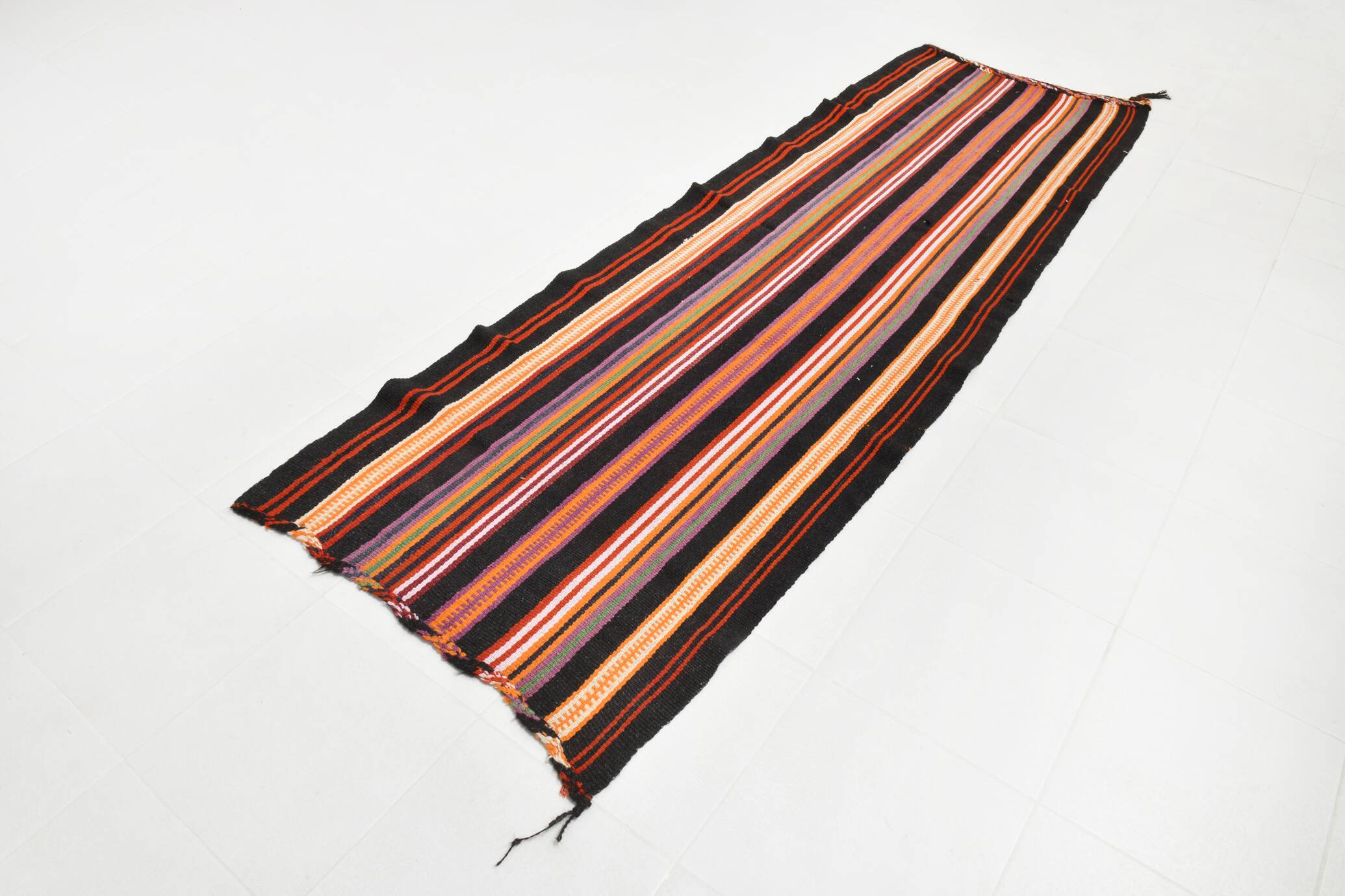 3x10 Striped Pattern Turkish Kilim Runner Rug, 100x299Cm