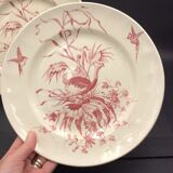 2 ancient plates longchamp congo ostrichs antique french plate ostrich
