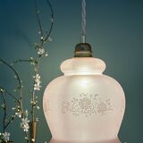 Suspension globe vintage en verre dépoli rose