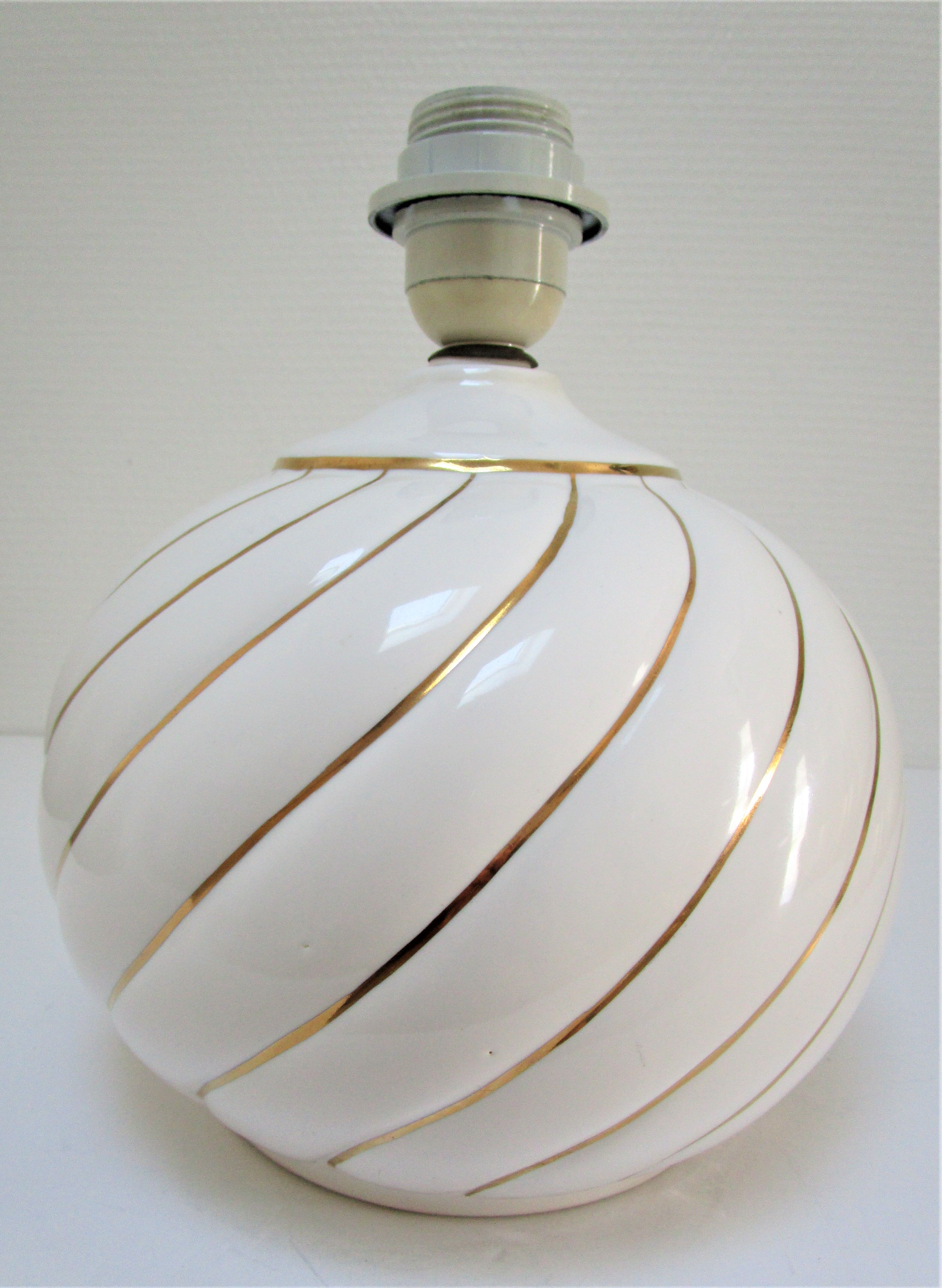 Ceramic lamp foot white and gold Italian design 80s