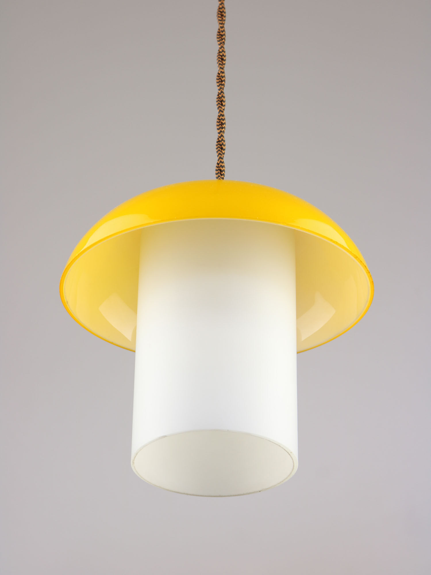 Mid-century yellow glass & brass mushroom pendant lamp