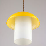 Mid-century yellow glass & brass mushroom pendant lamp