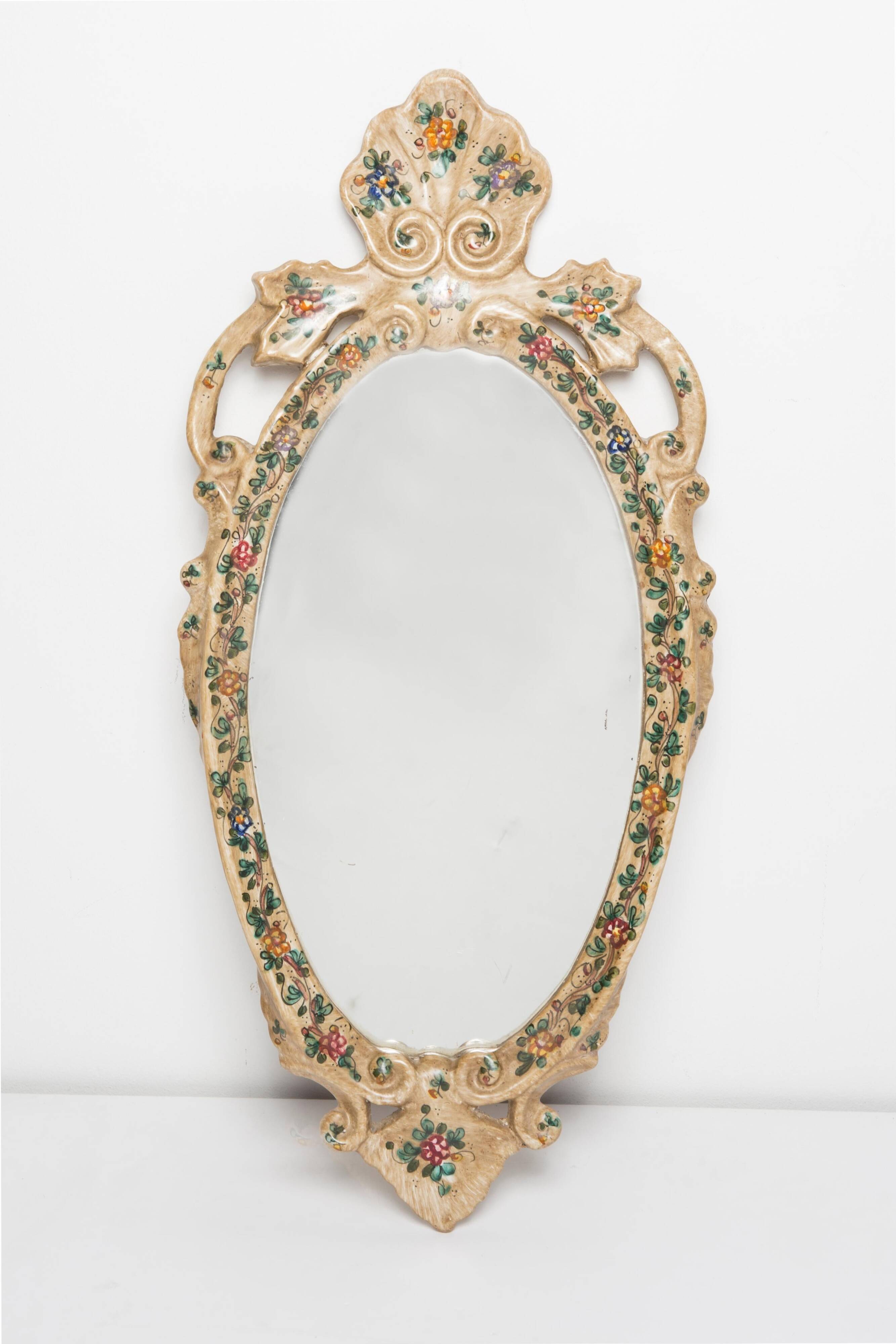 Miroir mural vintage style milieu du siècle avec décor fleurs en plâtre