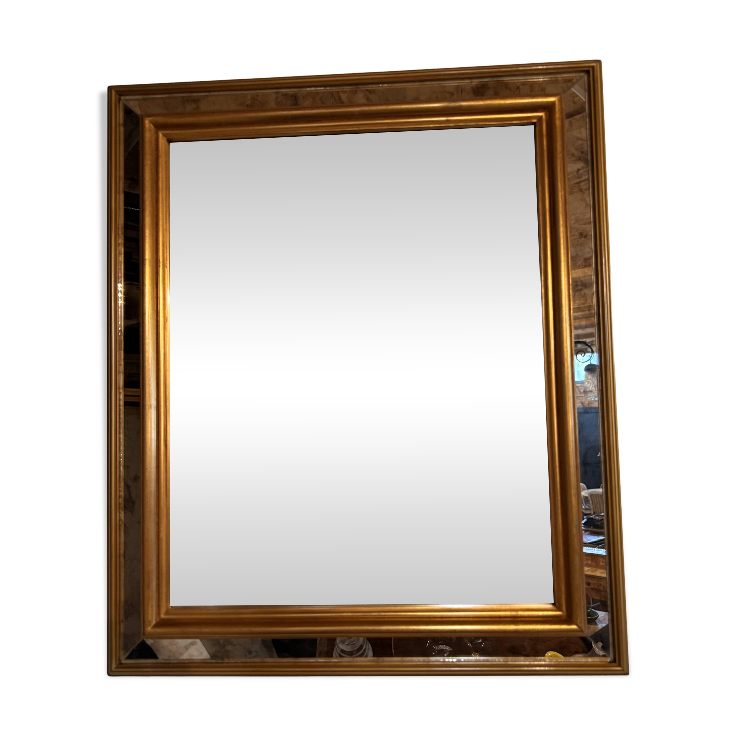Grand miroir biseauté – cadre doré – années 1970