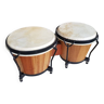 Pair of bongo percussion tam tam wood & skin vintage