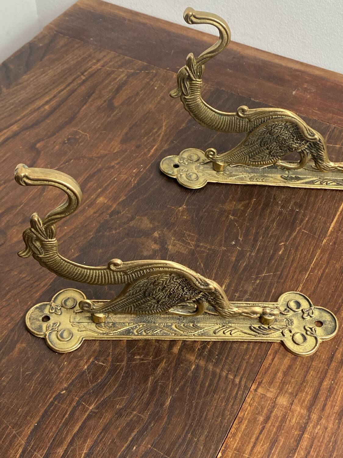 Antique wall hooks, dragon shape, in brass