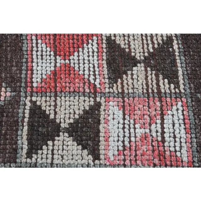 Vintage Turkish Oushak Handmade Wool Pink Brown Runner Rug 87x320