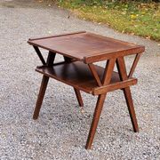 Table d’appoint vintage des années 50 en hêtre chêne et peuplier pieds compas