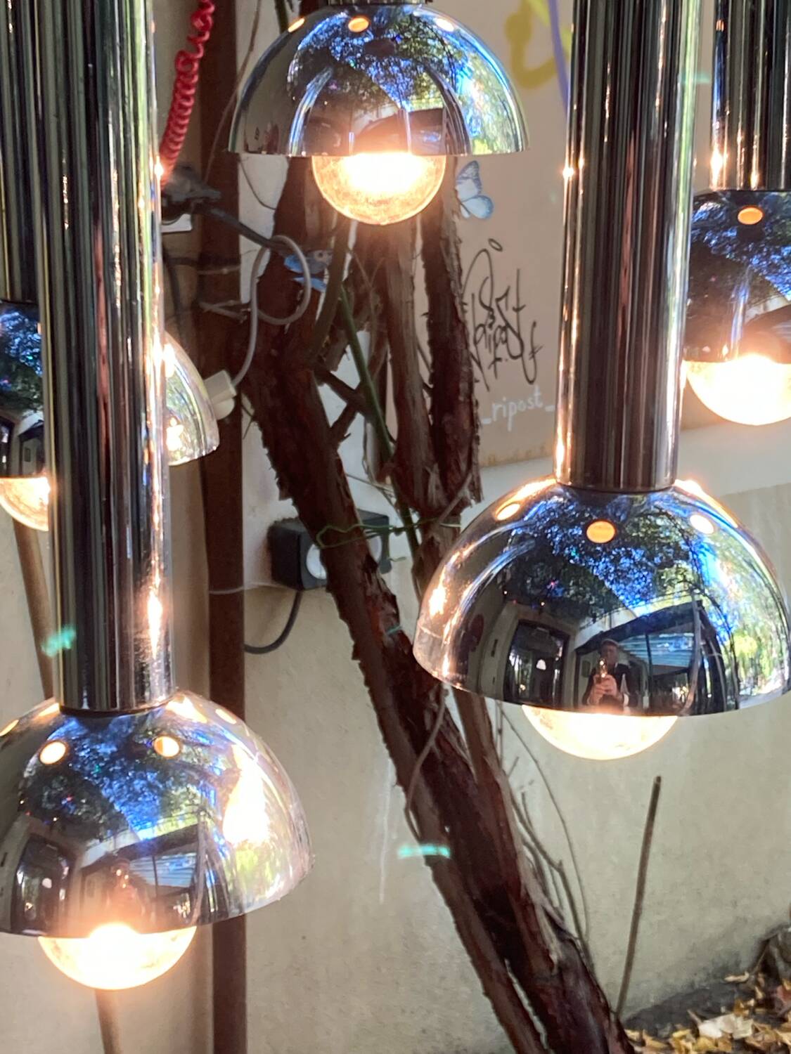 5-light vintage 70s chrome cascade pendant light