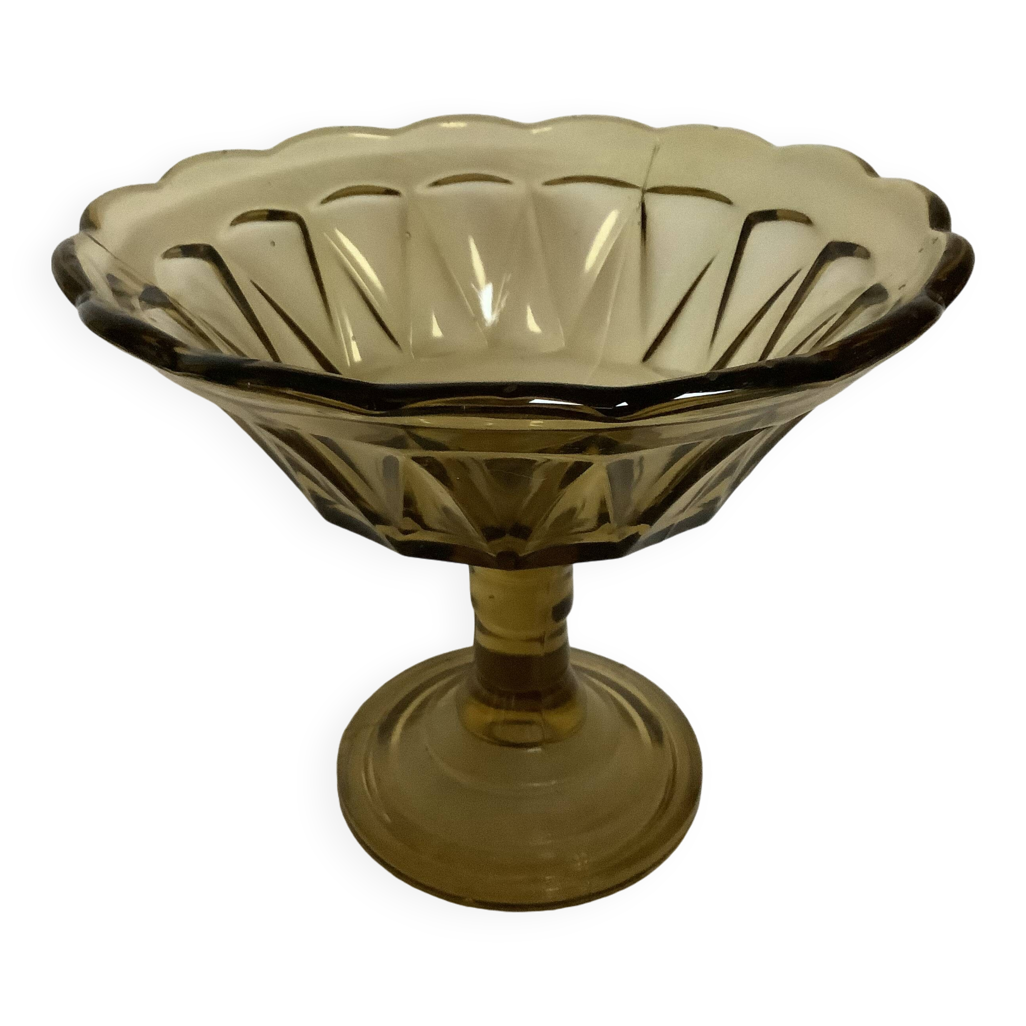 Large art deco molded glass footed bowl