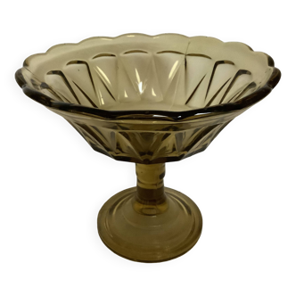 Large art deco molded glass footed bowl