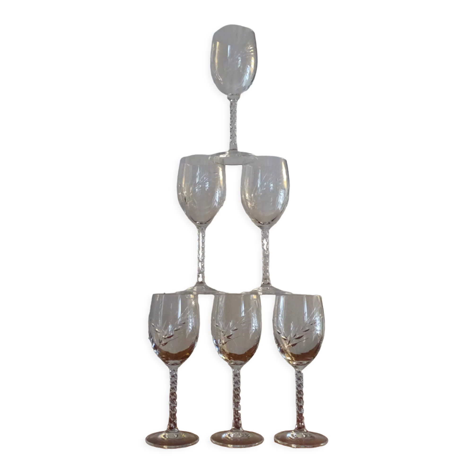 6 glasses of red wine crystal of Arques - Model fleury Epi signed - 17,6 cm