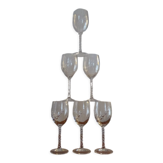 6 glasses of red wine crystal of Arques - Model fleury Epi signed - 17,6 cm
