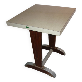 Table bistrot en bois et formica jaune des années 30/40