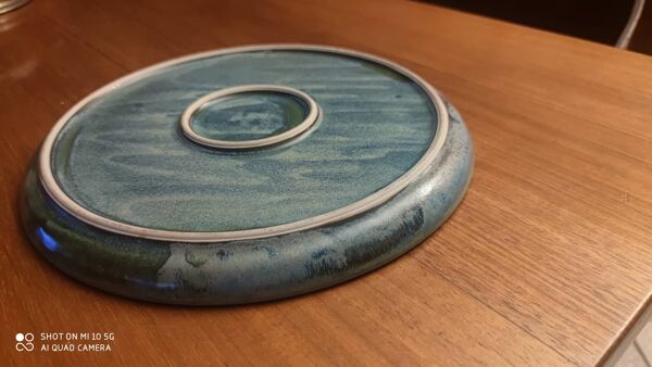 Plat à tarte en en grès émaillé de denbac vers 1900