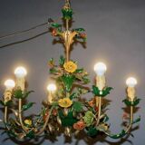 Chandelier with 6 arms of flower lights in painted sheet metal