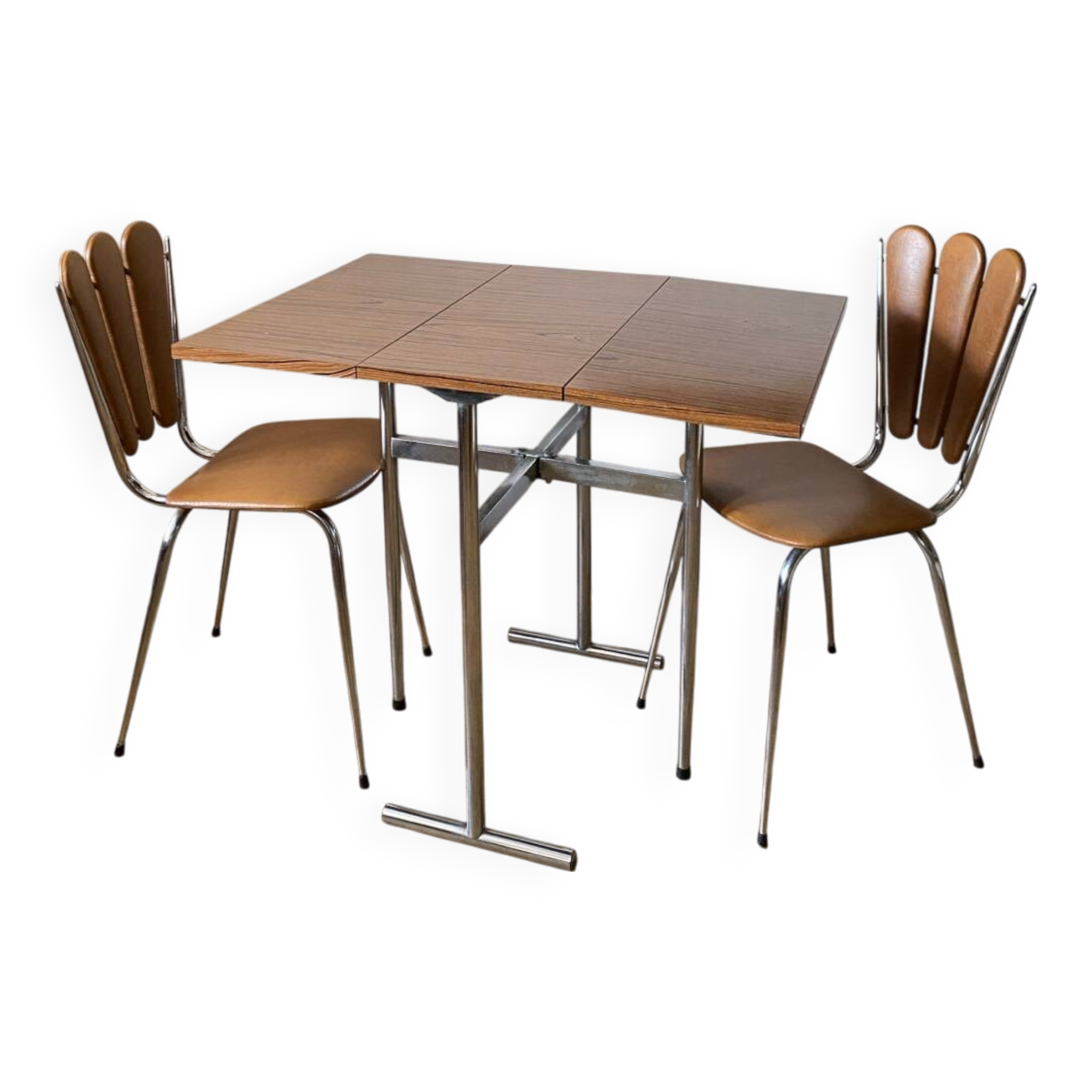 Formica folding table and two petal chairs from the 70s