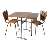 Formica folding table and two petal chairs from the 70s