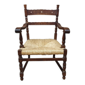 Vintage armchair in ash and cane