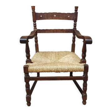 Fauteuil vintage en frêne et cannage