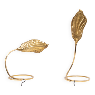 Pair Brass leaf table lamps design by Carlo Giorgi & Tommaso Barbi 1970s