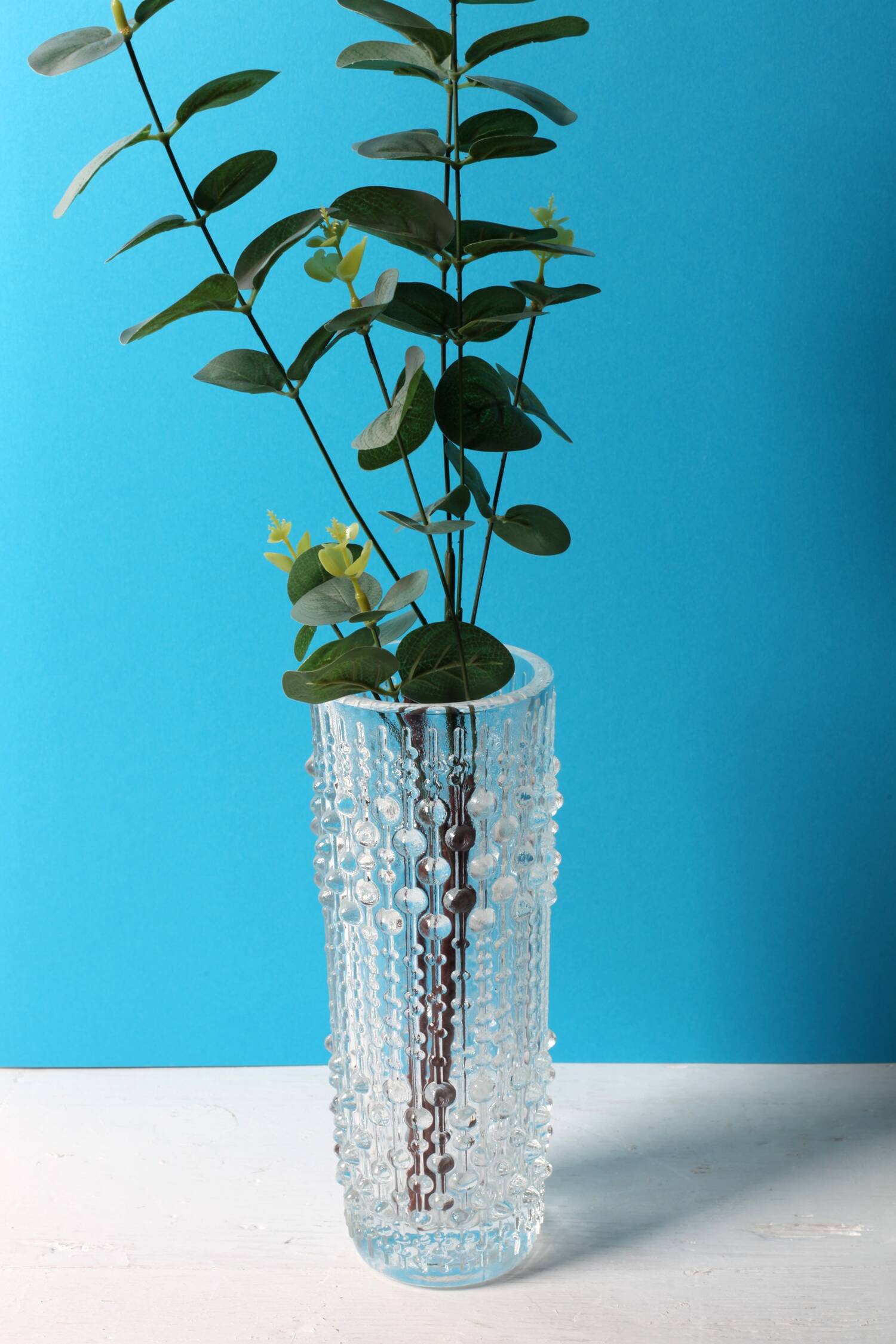 Vintage Clear Pressed Glass Vase: CandleWax Design, Czech Republic, 1972