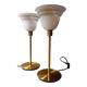 Duo lampes de chevet rétro chic métal doré, globes blancs drappés