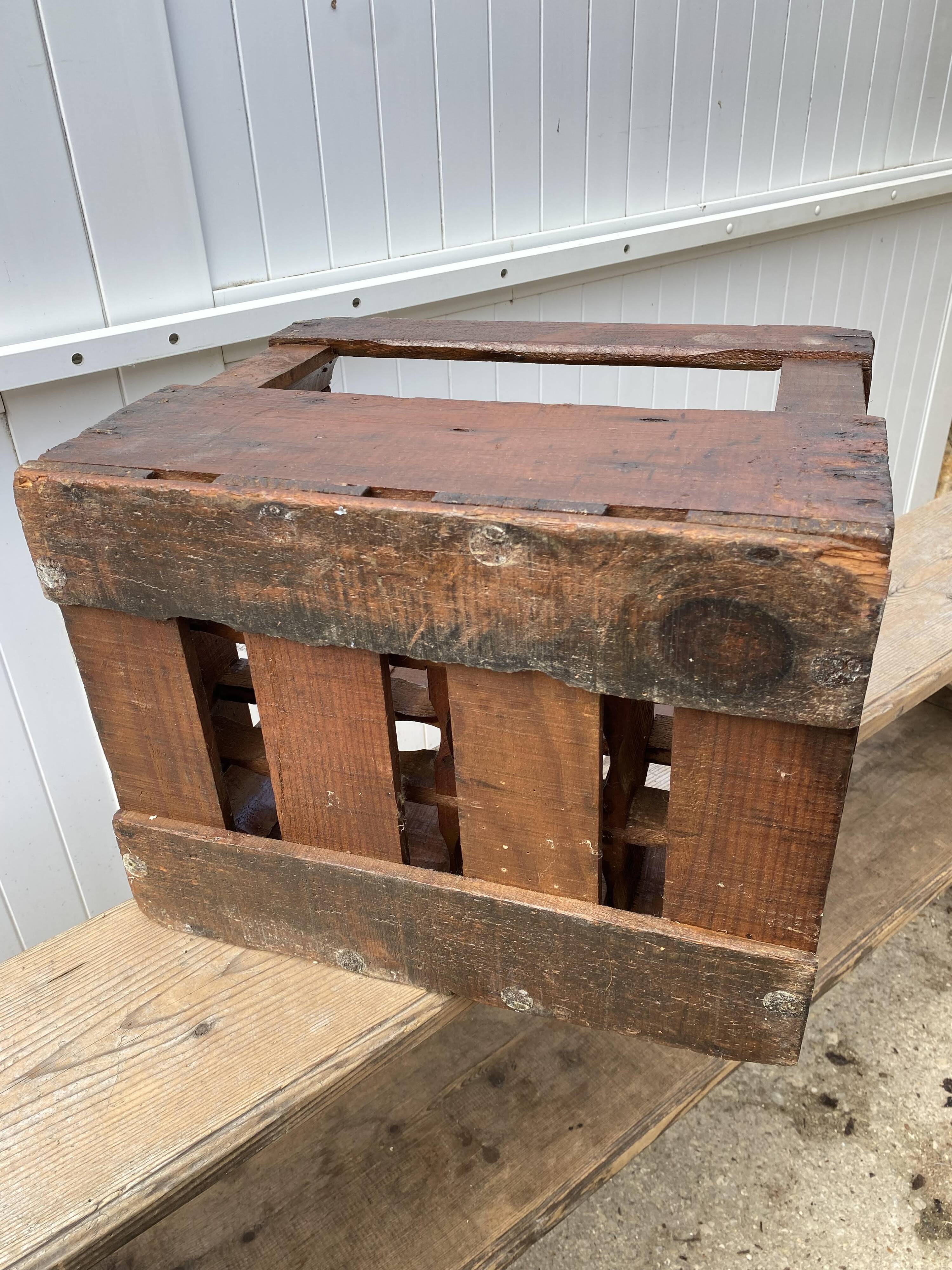 Authentic vintage 1970s wooden bottle holder crate