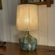 Signed Brutalist ceramic lamp with linen shade 1950s