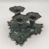 3-flower brass candlestick with green patina