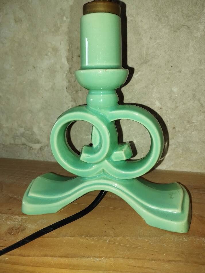 Green water slipware lamp base numbered – 1950s