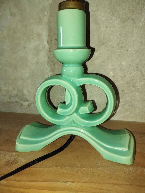 Pied de lampe en barbotine vert d’eau numéroté – annees 50
