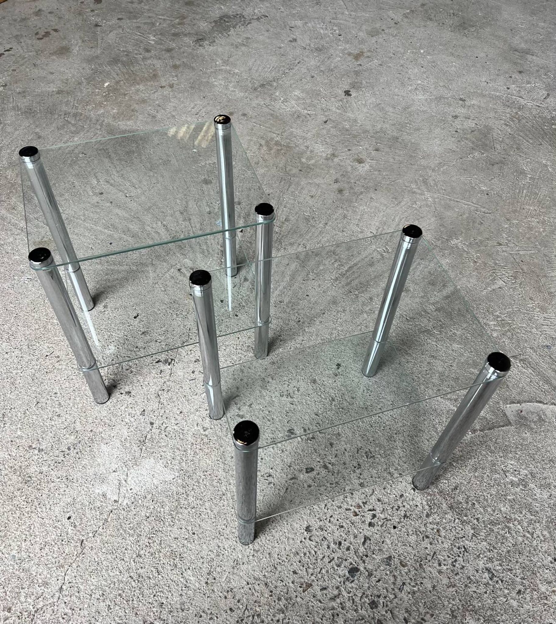 2 vintage 1980 rectangular sofa ends 2 translucent trays round tube