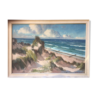 Painting "Wild Beach" marine seaside signed K.E.M. Caroll