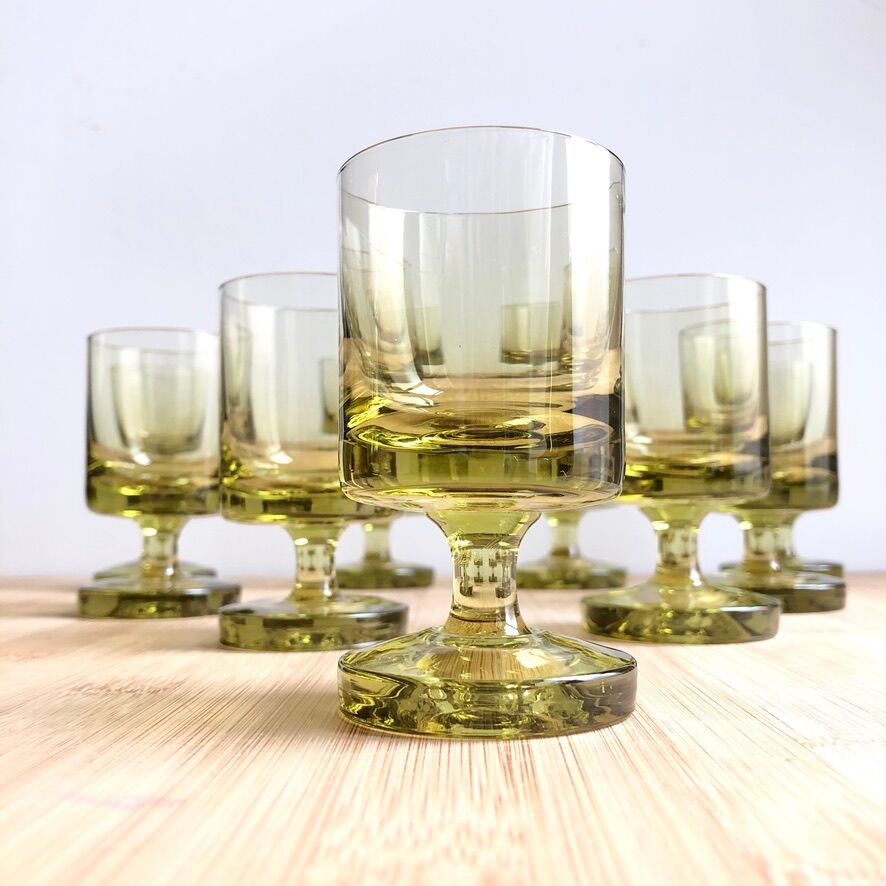 9 blown vintage glasses