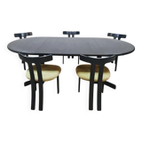 Midcentury 'T-shape' black oak extendable dining set vintage