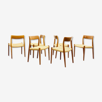 6 chaises de salle à manger en teck design moderne du milieu du siècle danois # 77 par Niels O. Møller pour J. L. Moller, années 1950