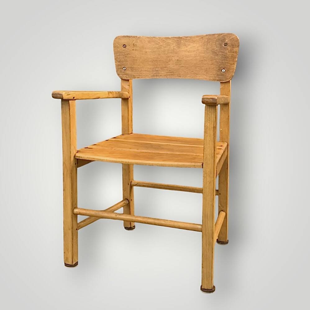 Antique wooden children's chair with armrests – marked unifa