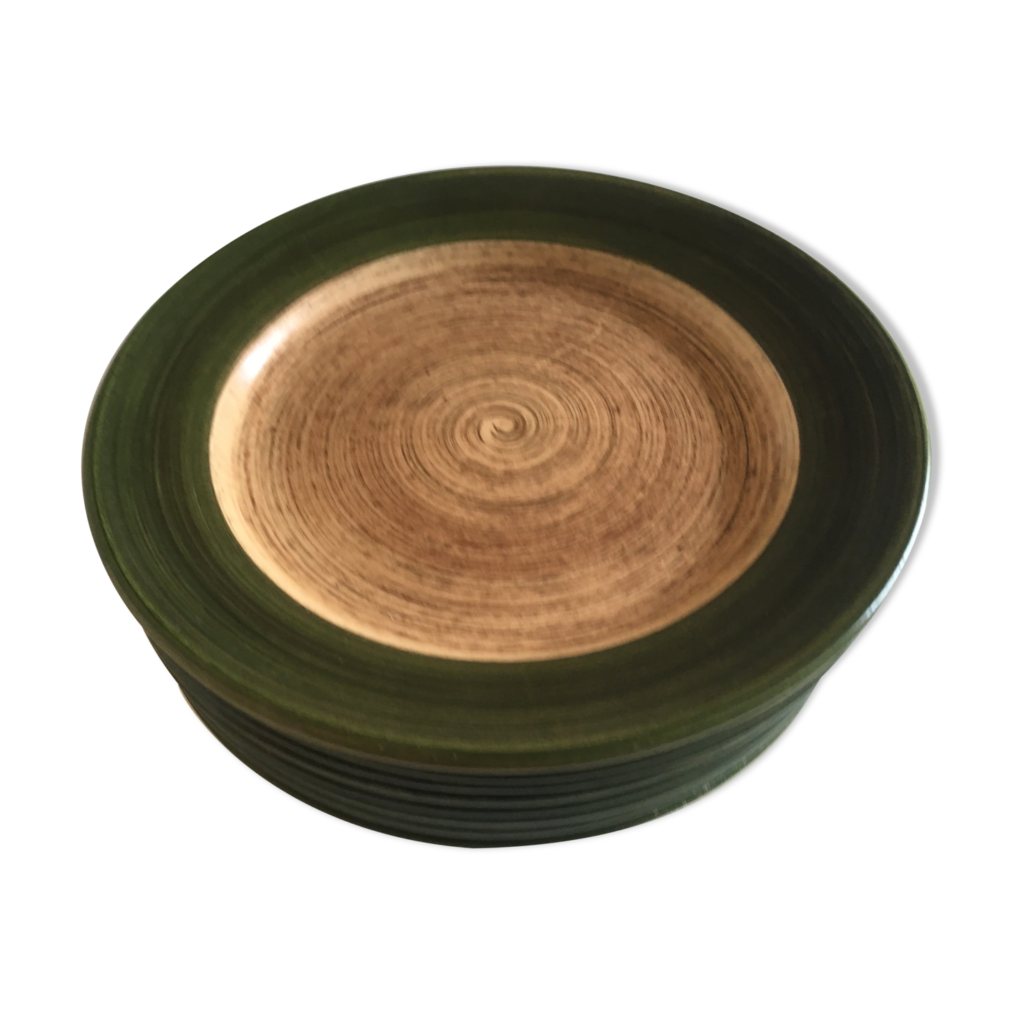 Set de 8 assiettes plates en grès 1970 St Clément bois de rondin de ferme