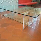 Large glass and plexi table 70s