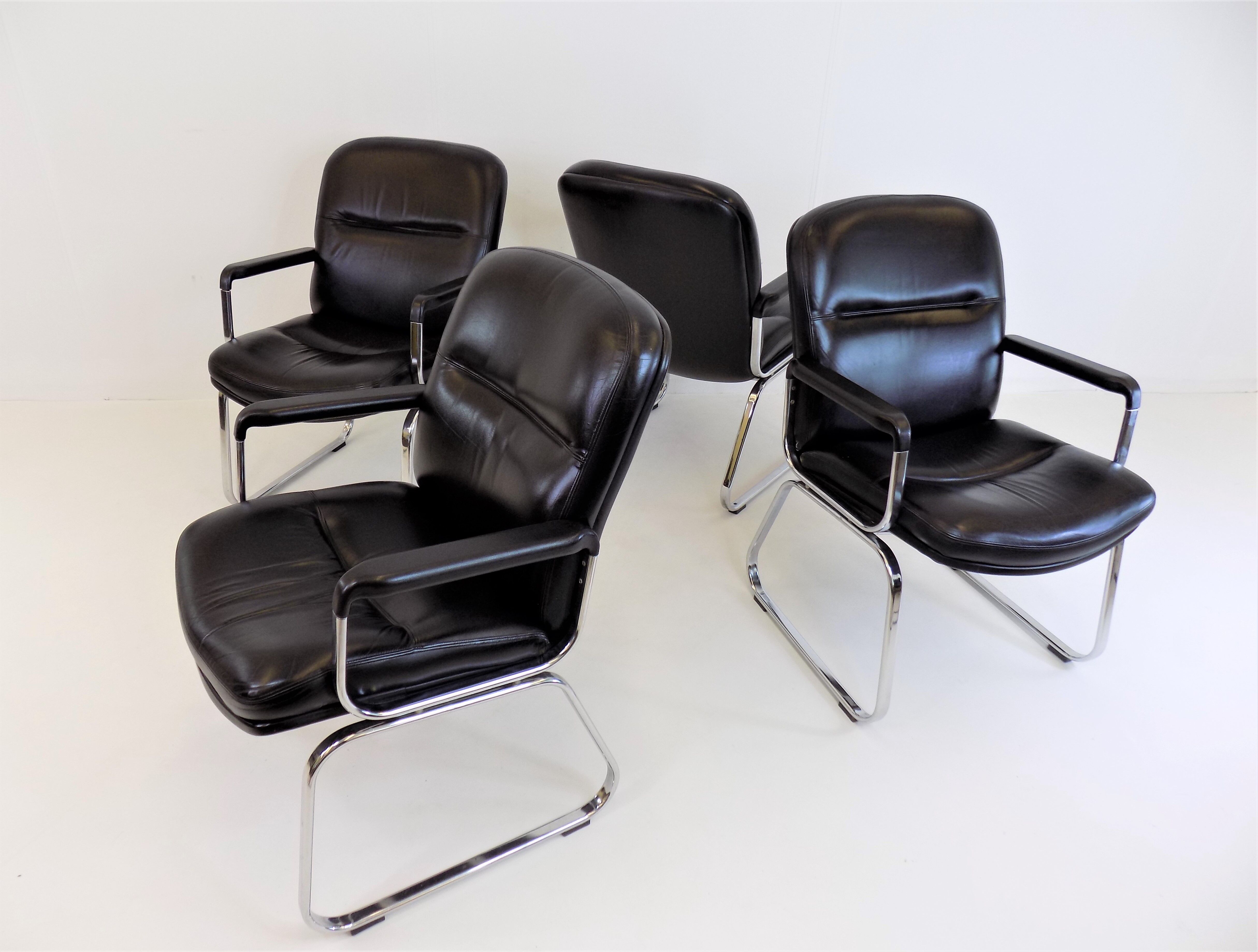 Set of 4 leather office chairs by Grahl