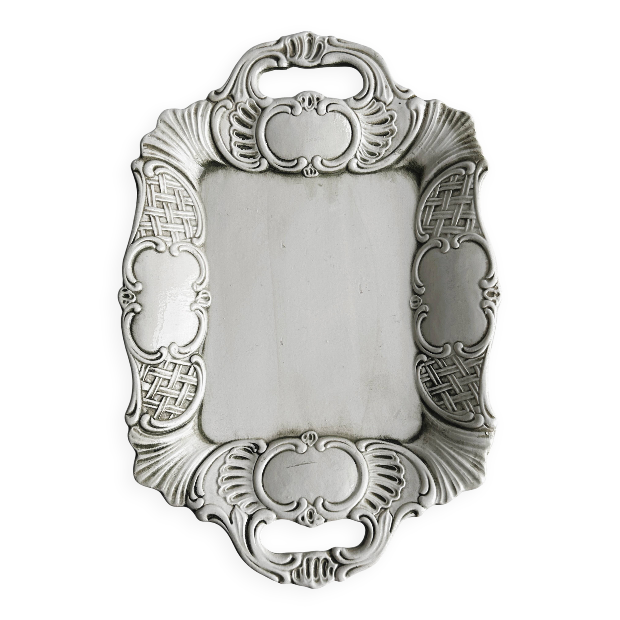 Decorative tray in sculpted white ceramic