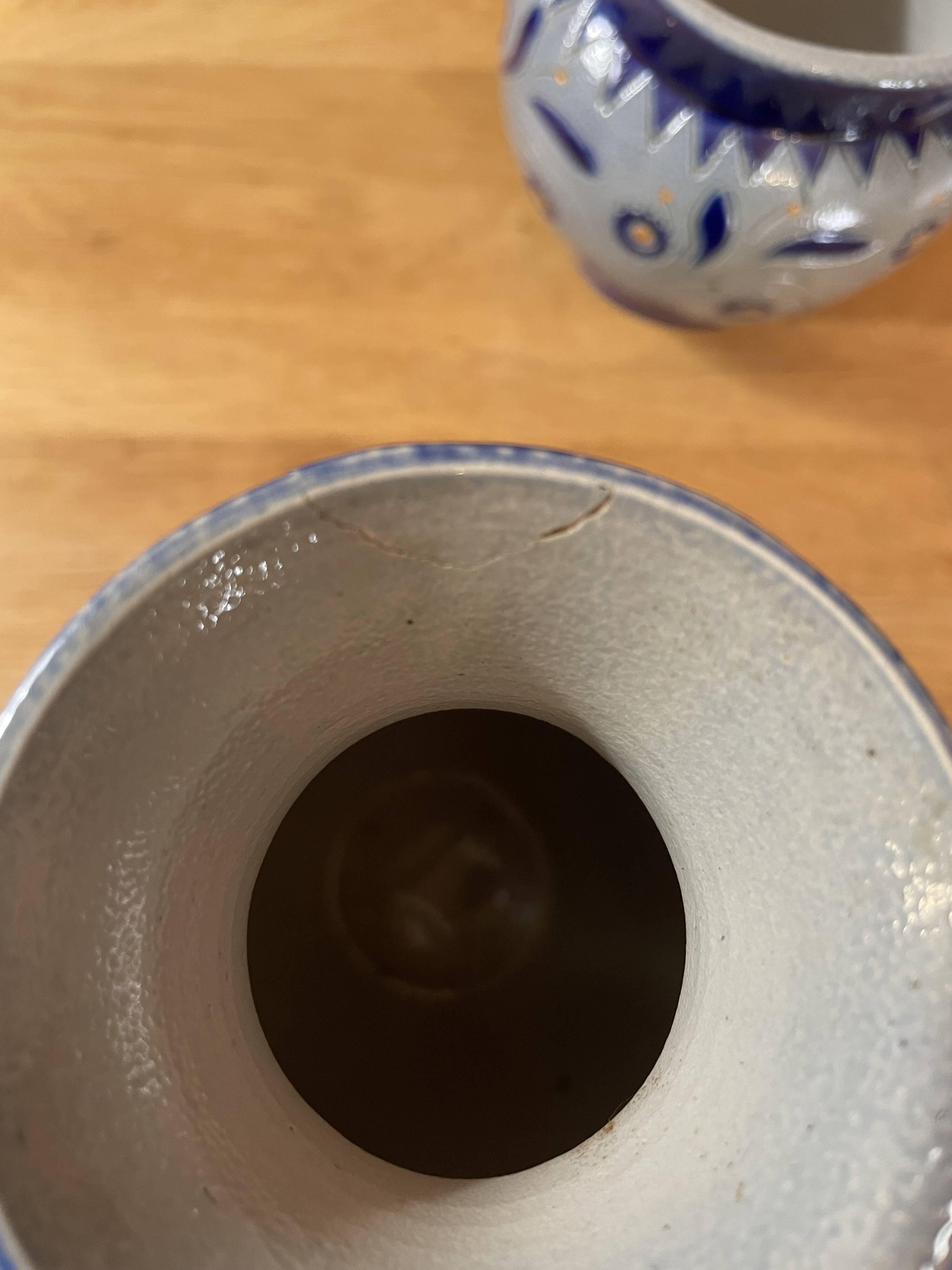 Lot deux petits vases gres d'alsace betschdorf schmitter décor floral