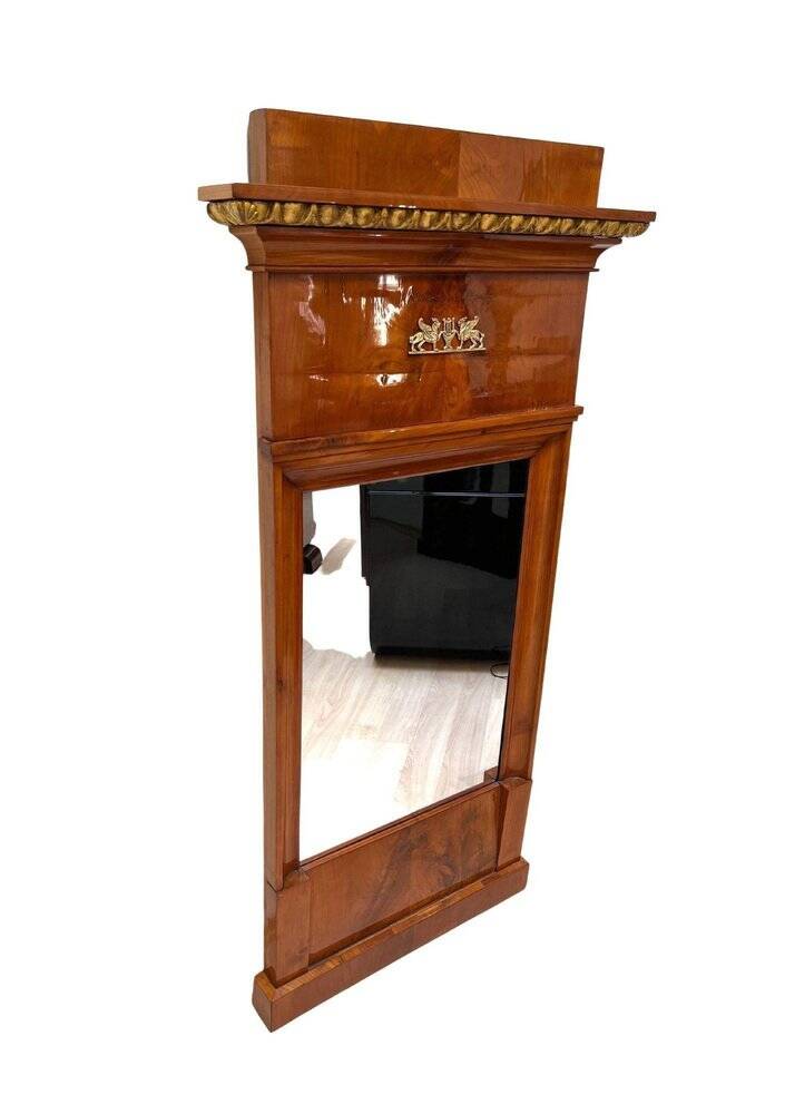 Biedermeier Cherry Wall Mirror with Brass Decor, South Germany, 1820s