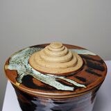 A pair of vintage stoneware pots from the 80s-90s with a Japanese style, signed handmade pottery.